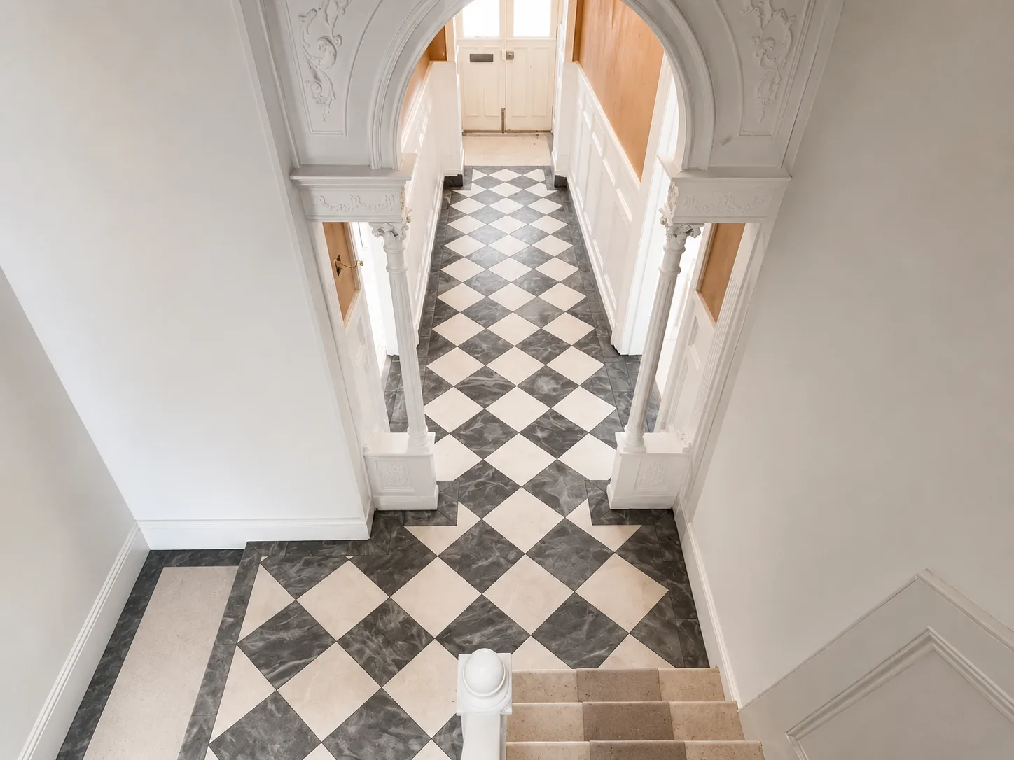 Exterior tiled steps with matching risers