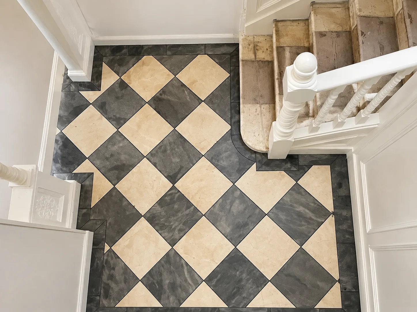 Tiled entrance steps and threshold detail