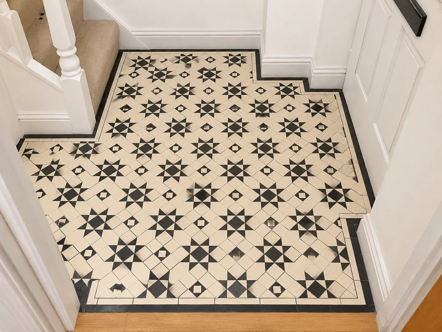 Restored Victorian hallway floor tiling